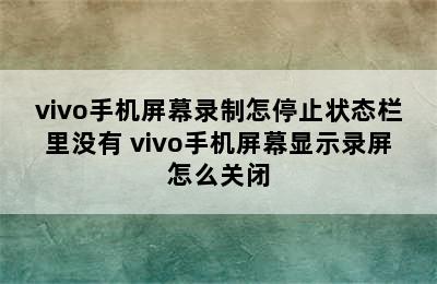 vivo手机屏幕录制怎停止状态栏里没有 vivo手机屏幕显示录屏怎么关闭